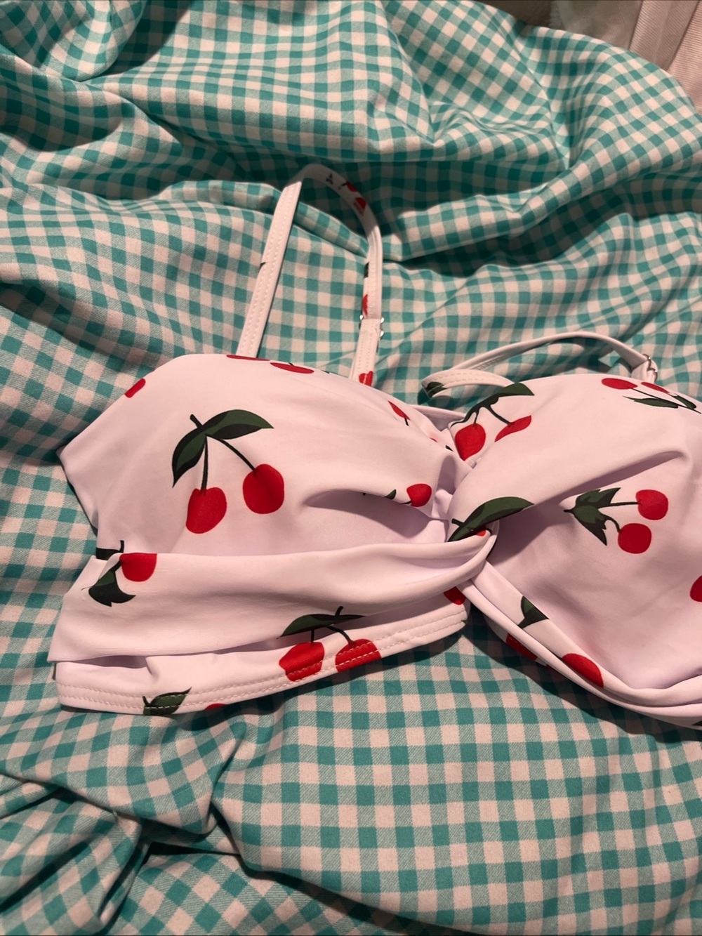 Retro Stage Womens M White Cherry-Print 1950’s Style Padded Pullover SwimsuitTop